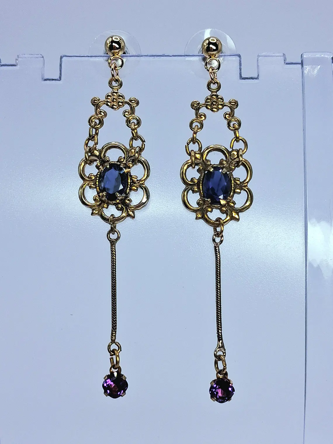 Victorian style, Long Iolite and amethyst earrings -         Be080 3