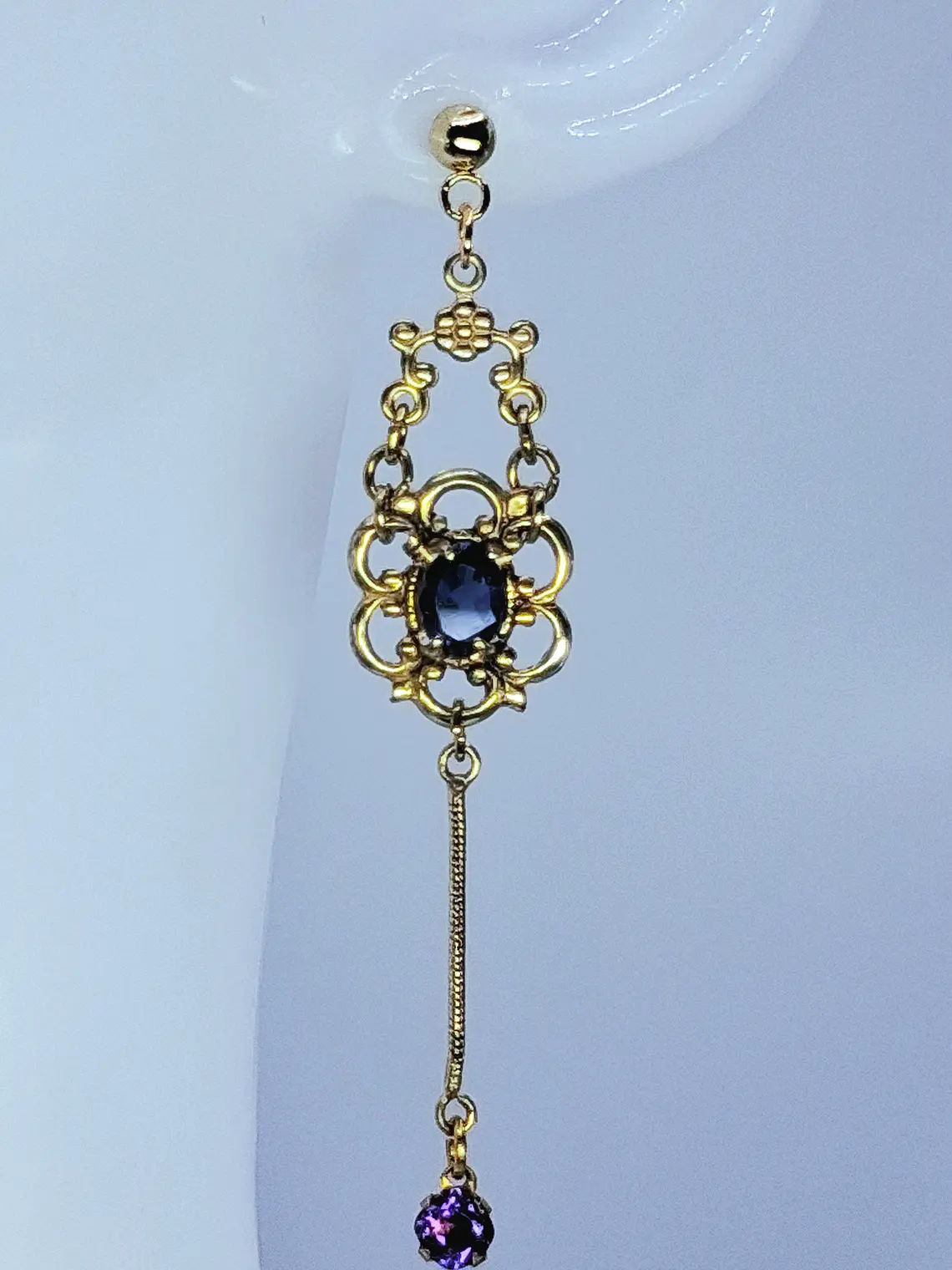 Victorian style, Long Iolite and amethyst earrings -         Be080 2