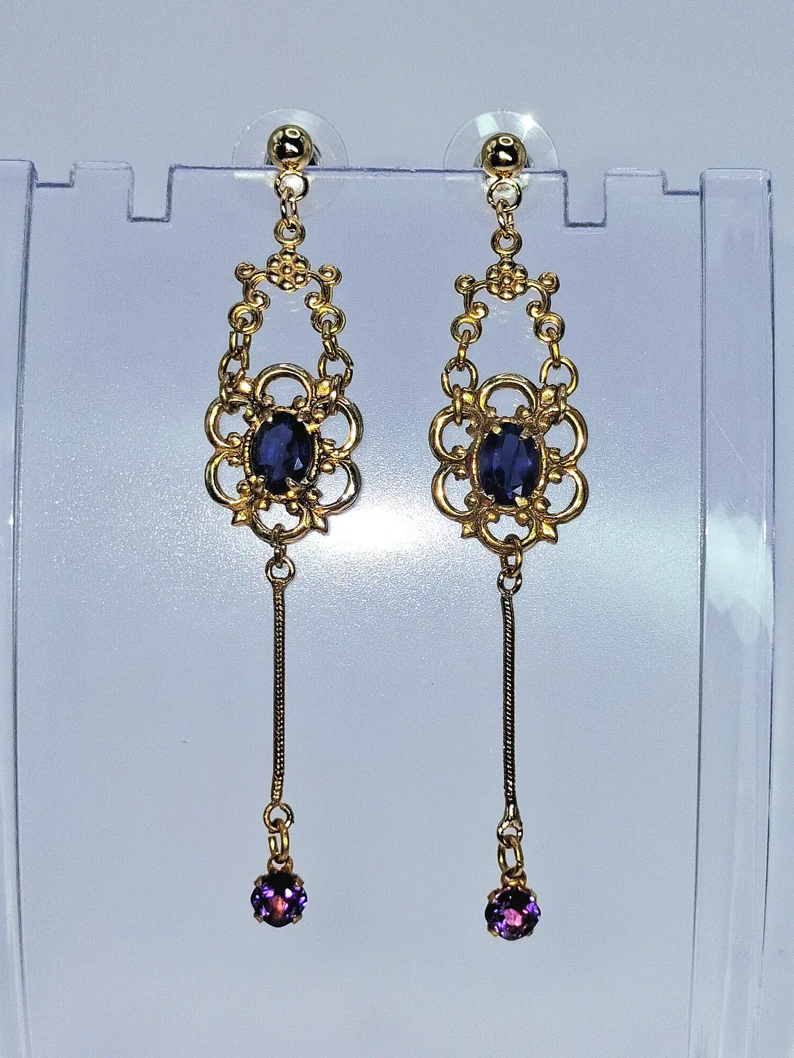 Victorian style, Long Iolite and amethyst earrings -         Be080 5