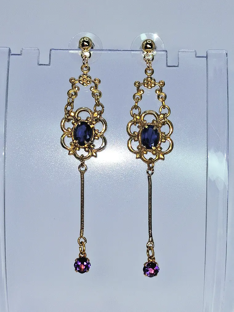 Victorian style, Long Iolite and amethyst earrings -         Be080 5