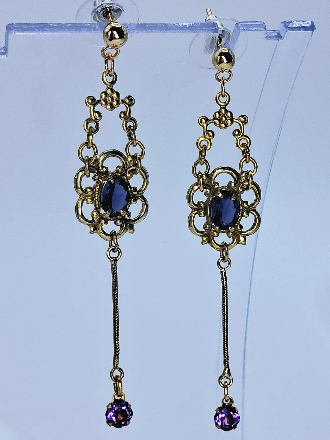 Victorian style, Long Iolite and amethyst earrings -         Be080 4