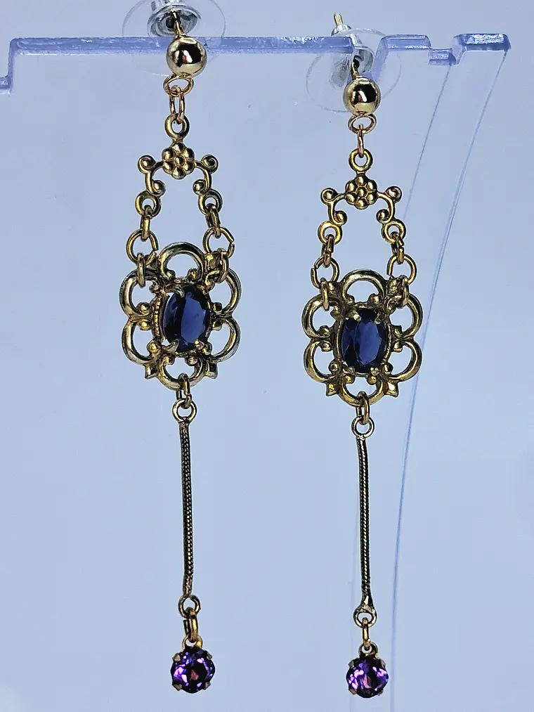 Victorian style, Long Iolite and amethyst earrings -         Be080 4