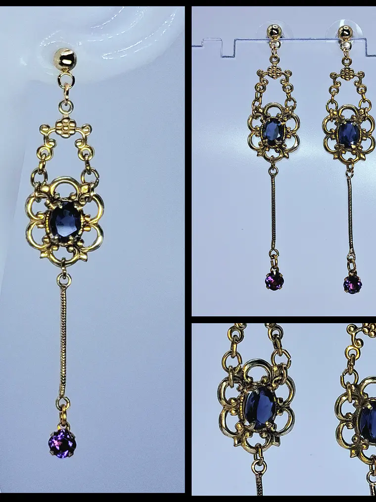Victorian style, Long Iolite and amethyst earrings -         Be080 1