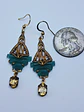 Art Deco Chrysoprase glass and natural citrine earrings -        #Be081 - thumbnail 6