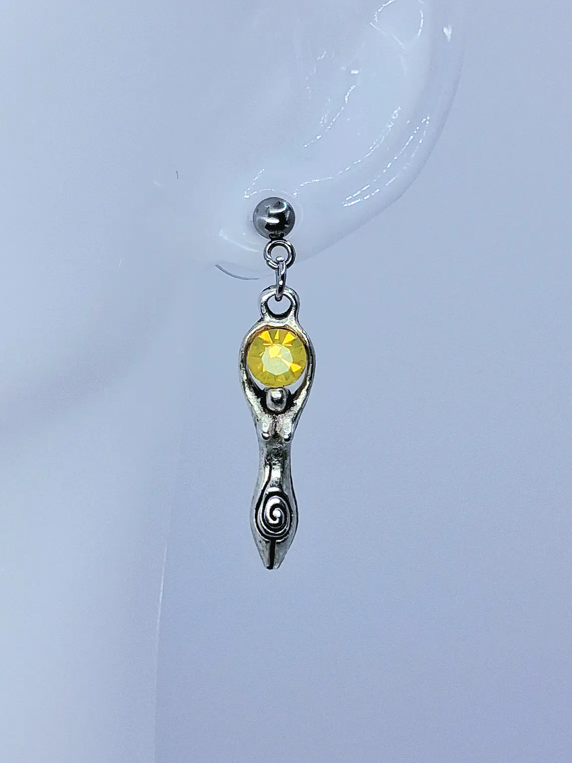 Goddess earrings with sun yellow opal Uranium glass -       #Be082 2