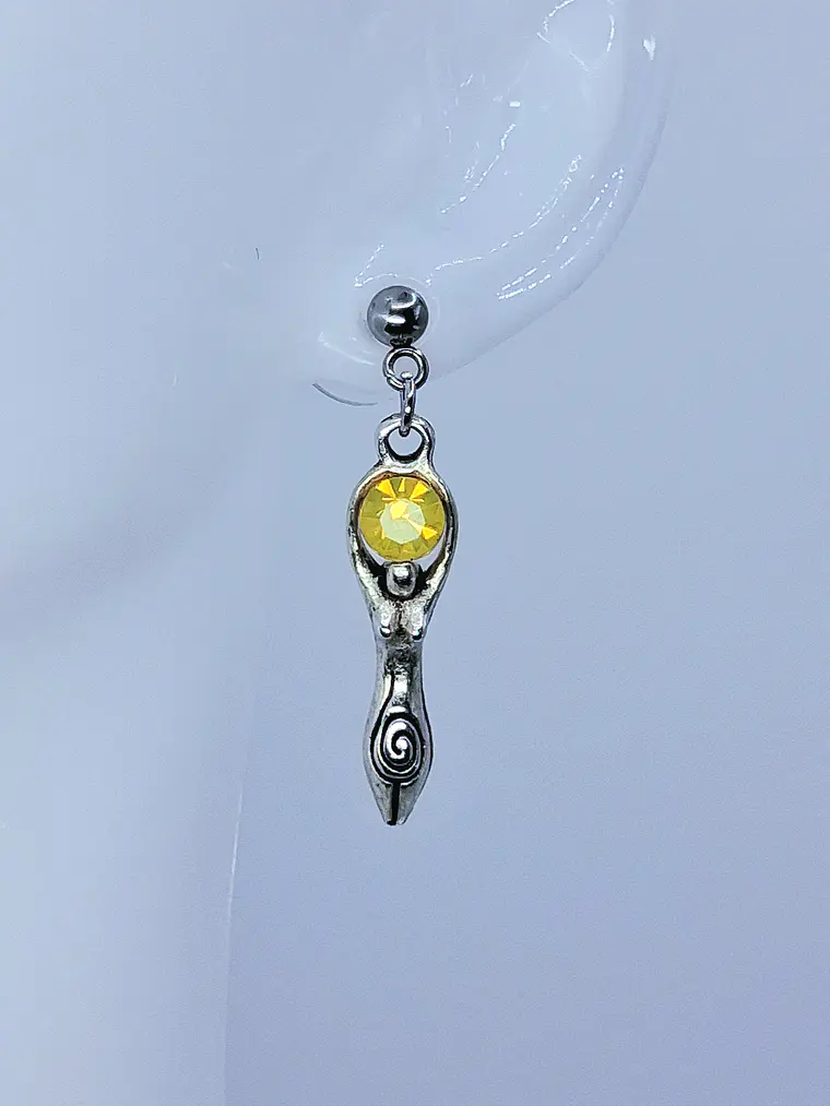 Goddess earrings with sun yellow opal Uranium glass -       #Be082 2