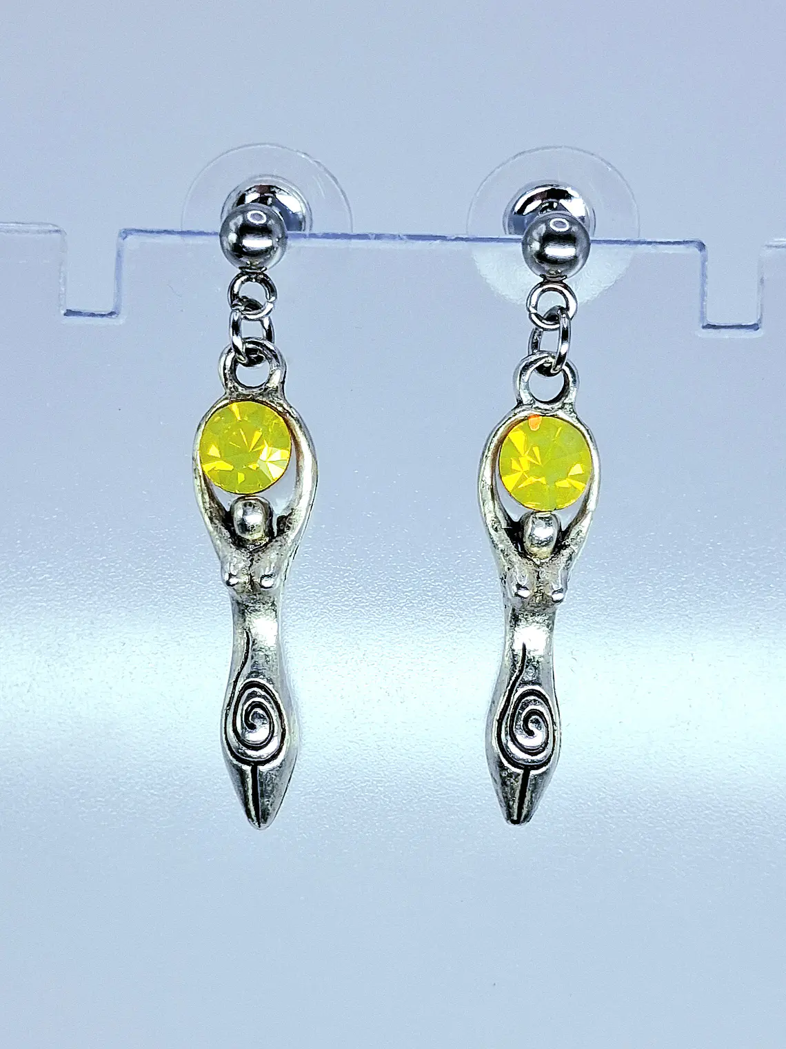 Goddess earrings with sun yellow opal Uranium glass -       #Be082 3
