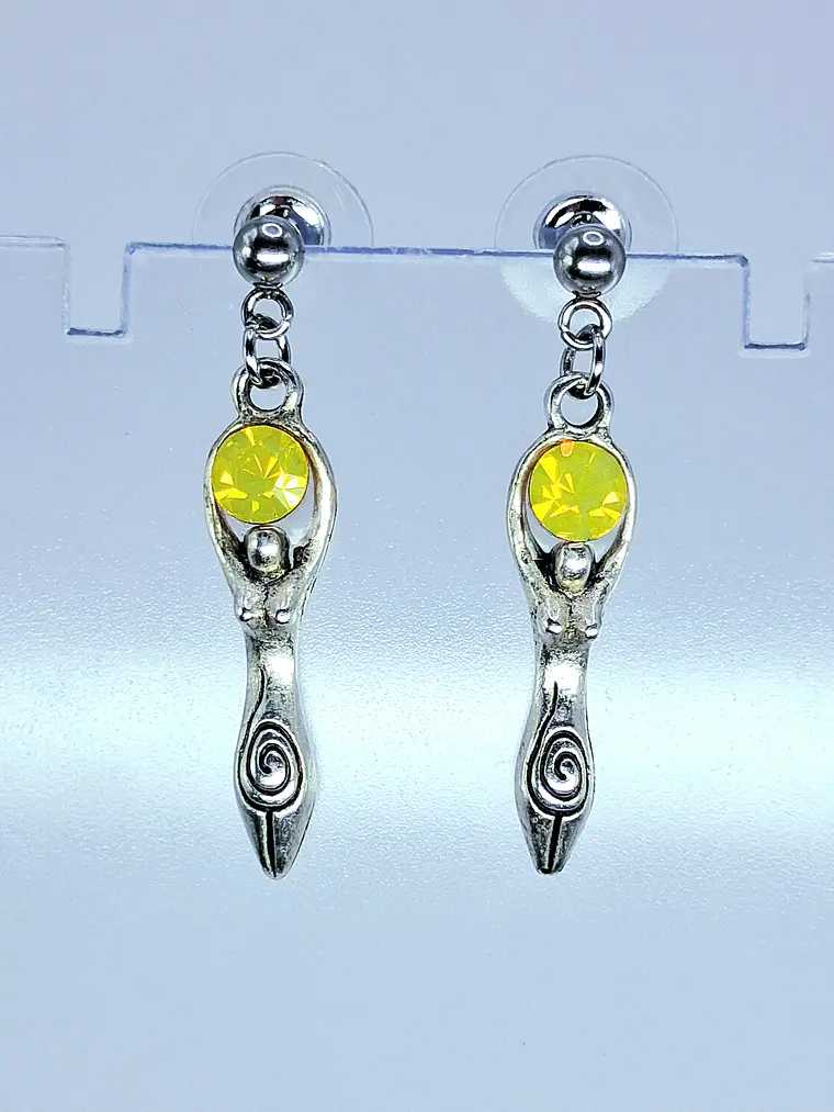 Goddess earrings with sun yellow opal Uranium glass -       #Be082 3
