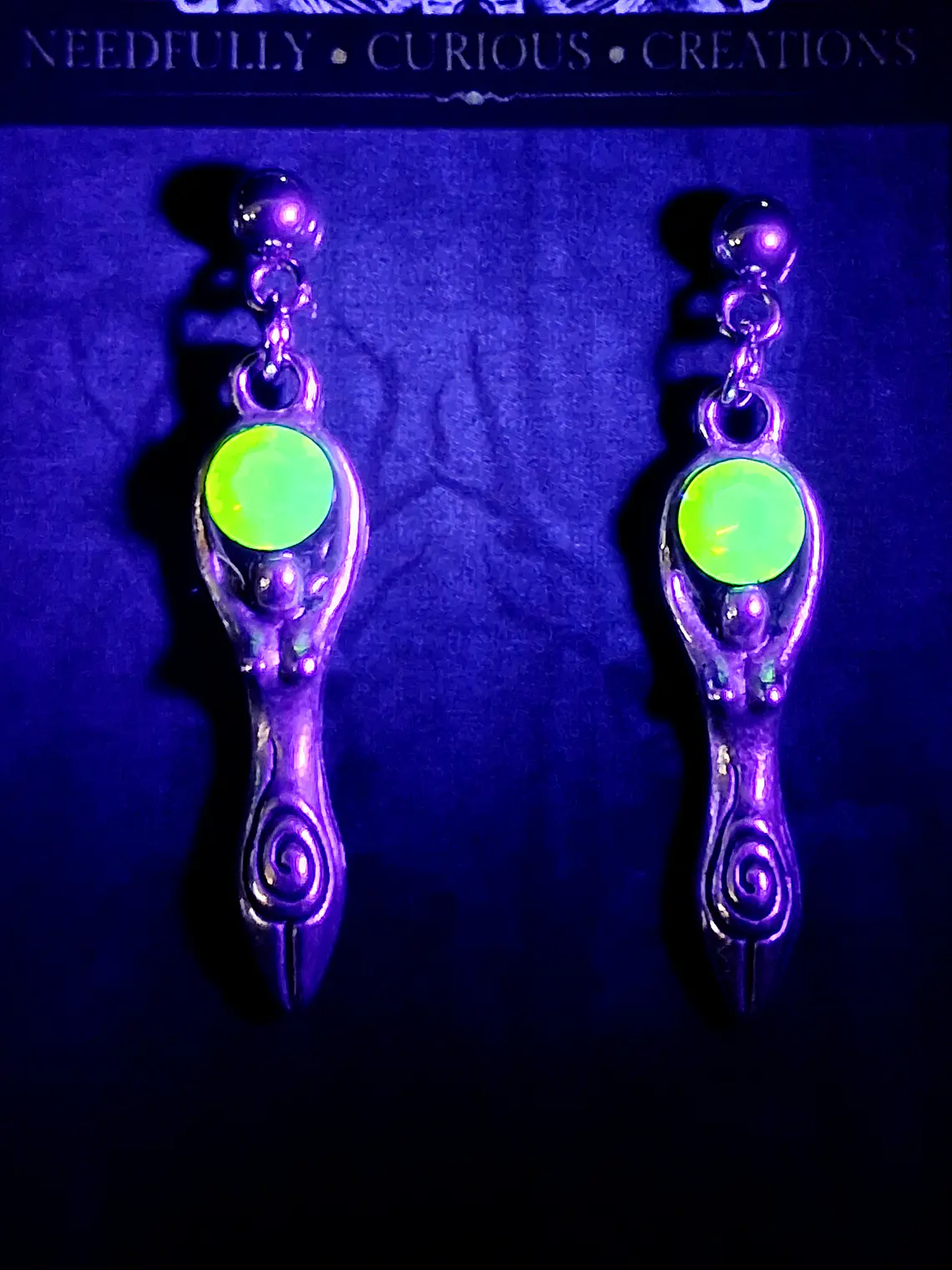 Goddess earrings with sun yellow opal Uranium glass -       #Be082 5