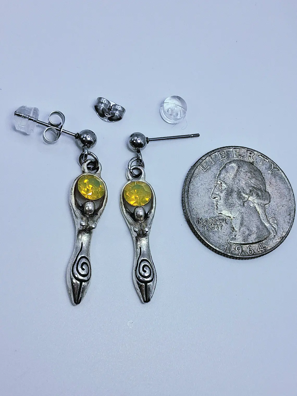 Goddess earrings with sun yellow opal Uranium glass -       #Be082 4