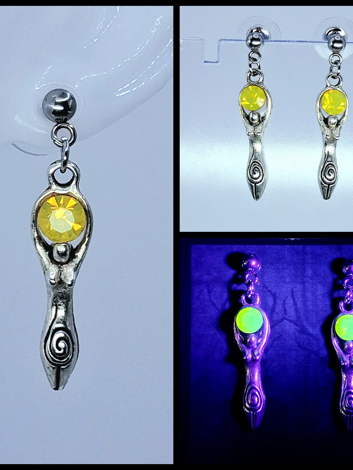 Goddess earrings with sun yellow opal Uranium glass -       #Be082 1