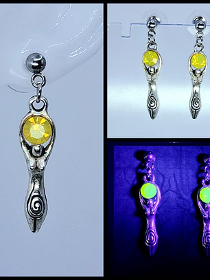 Goddess earrings with sun yellow opal Uranium glass -       #Be082