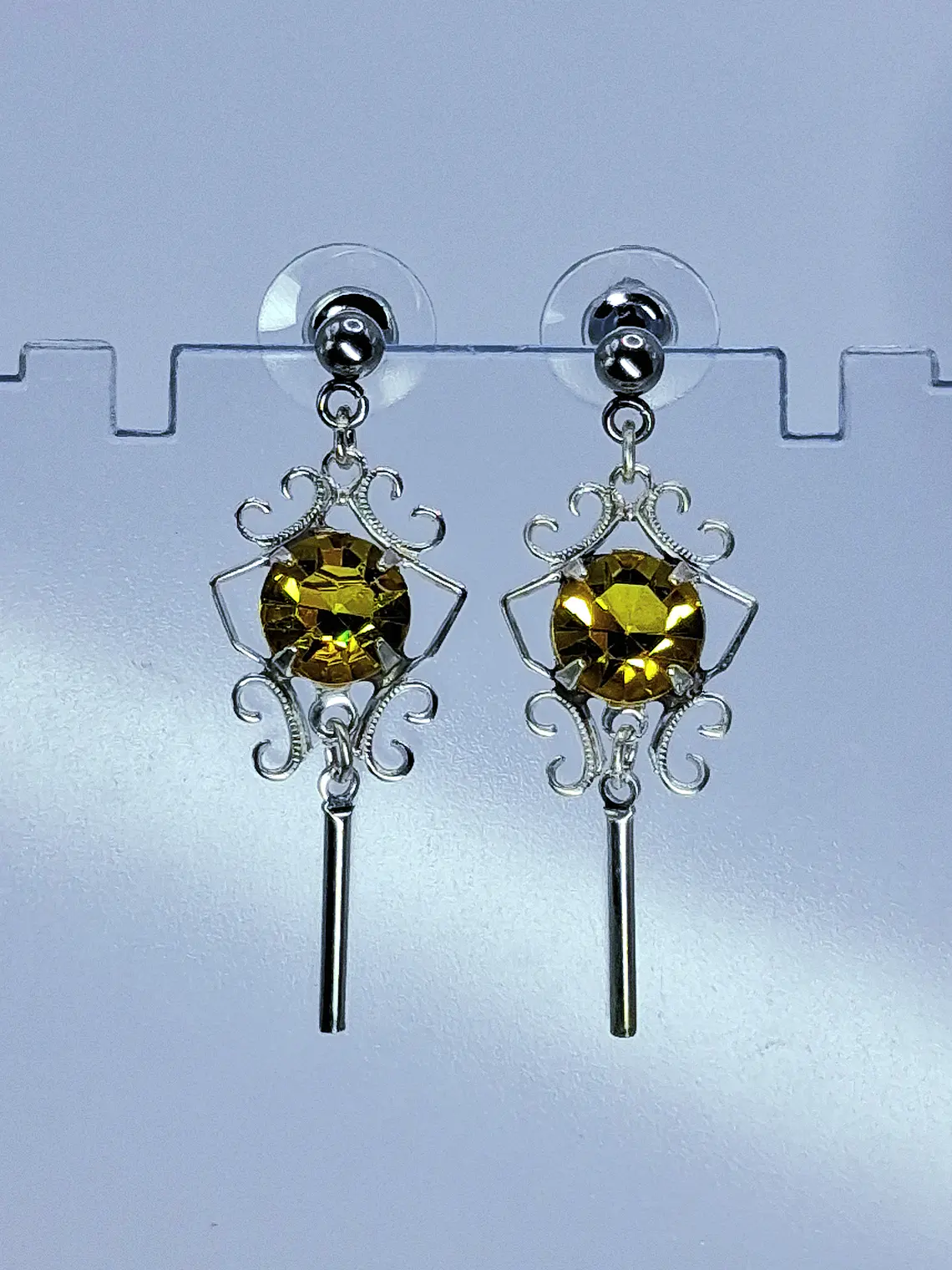 Art Deco style , Yellow topaz Cadmium glass earrings -          Be083 4