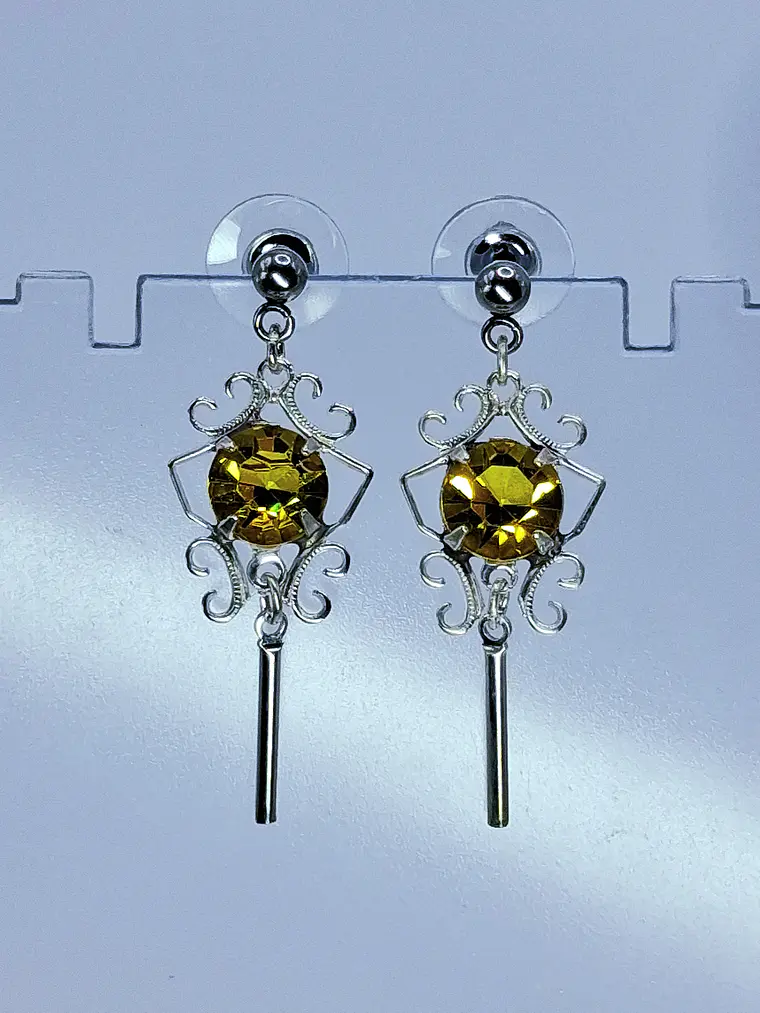 Art Deco style , Yellow topaz Cadmium glass earrings -          Be083 4