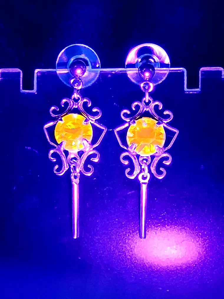 Art Deco style , Yellow topaz Cadmium glass earrings -          Be083 6