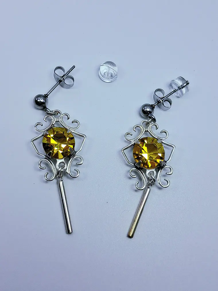 Art Deco style , Yellow topaz Cadmium glass earrings -          Be083 5