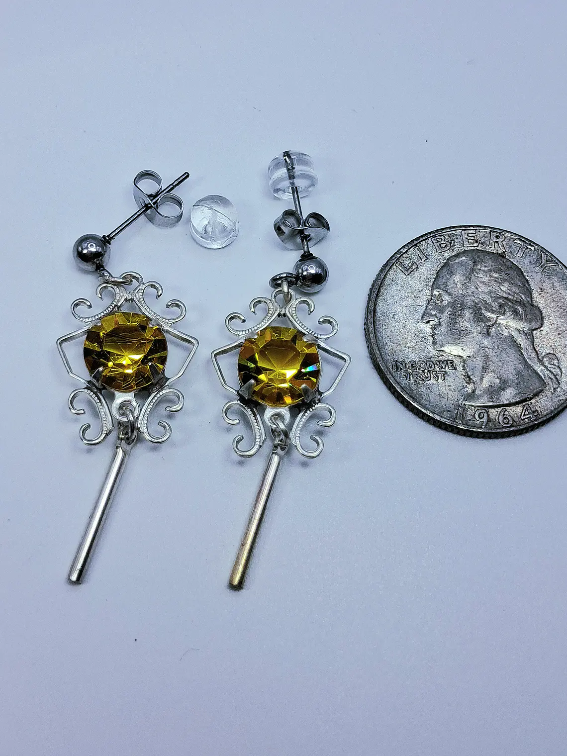 Art Deco style , Yellow topaz Cadmium glass earrings -          Be083 7