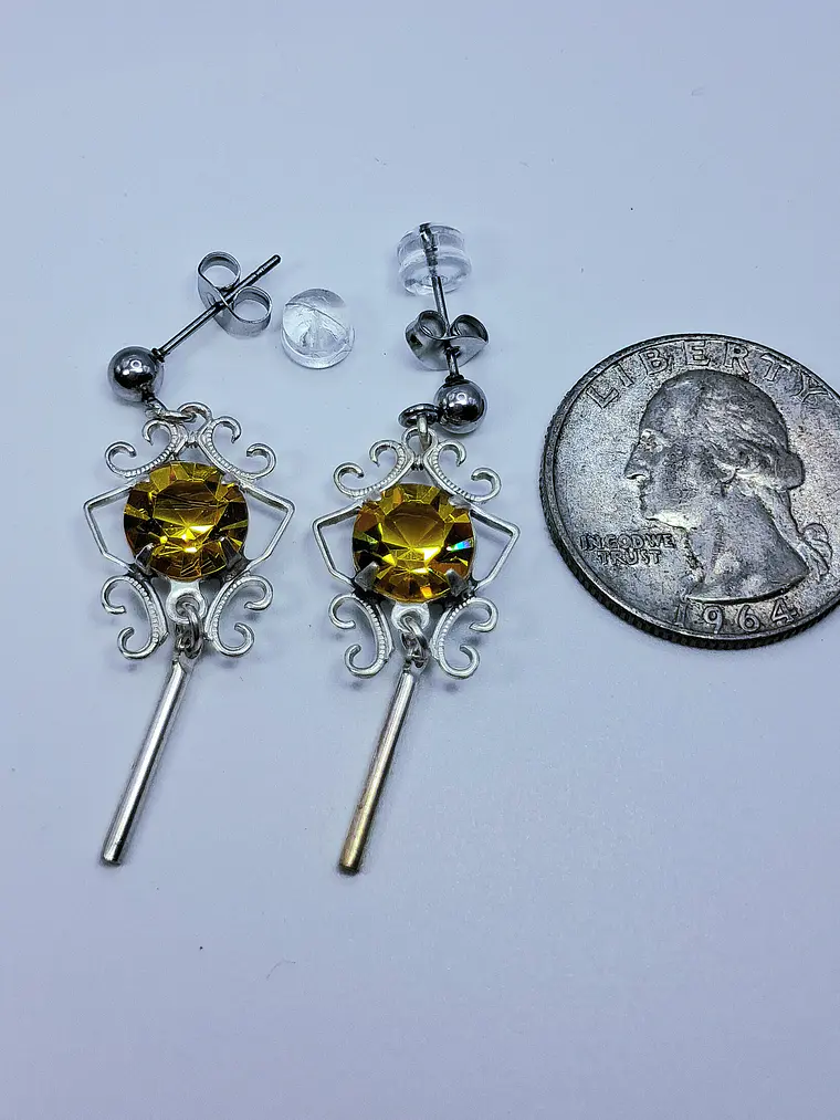 Art Deco style , Yellow topaz Cadmium glass earrings -          Be083 7