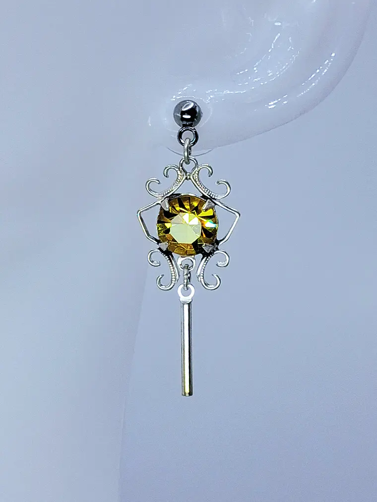 Art Deco style , Yellow topaz Cadmium glass earrings -          Be083 2