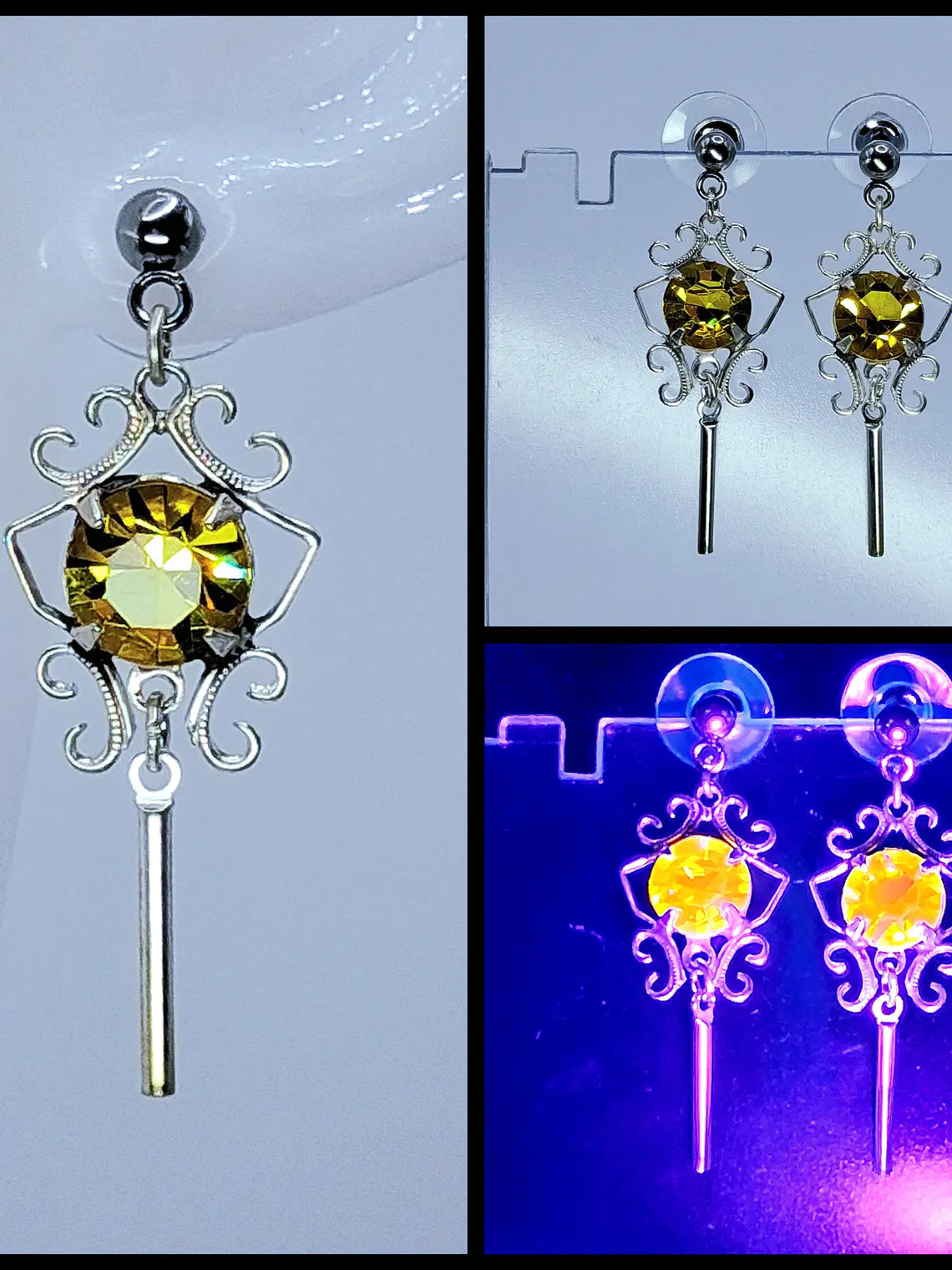Art Deco style , Yellow topaz Cadmium glass earrings -          Be083 1
