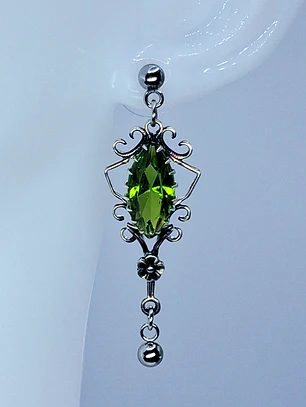 Beautiful, floral Tourmaline green Uranium glass earrings -         #Be086