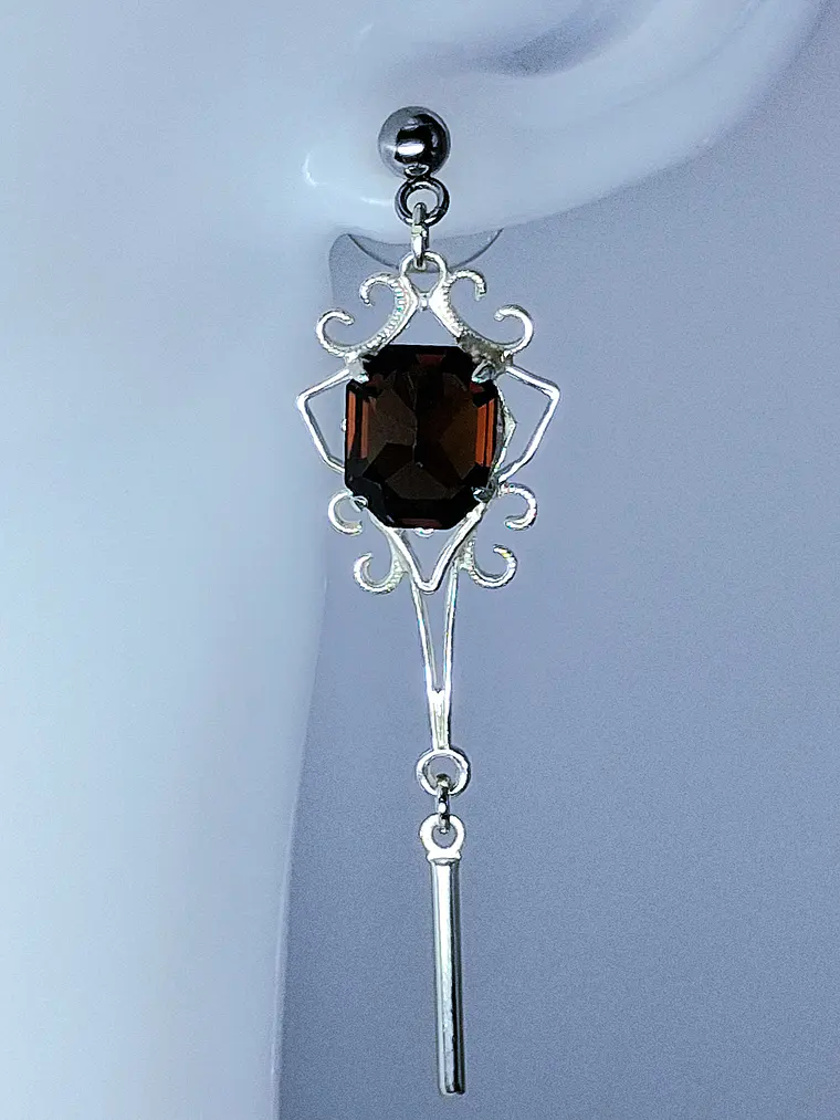 Art deco style Rare Black topaz uranium glass earrings -         #Be087 2