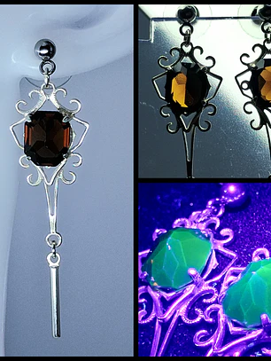 Art deco style Rare Black topaz uranium glass earrings -         #Be087