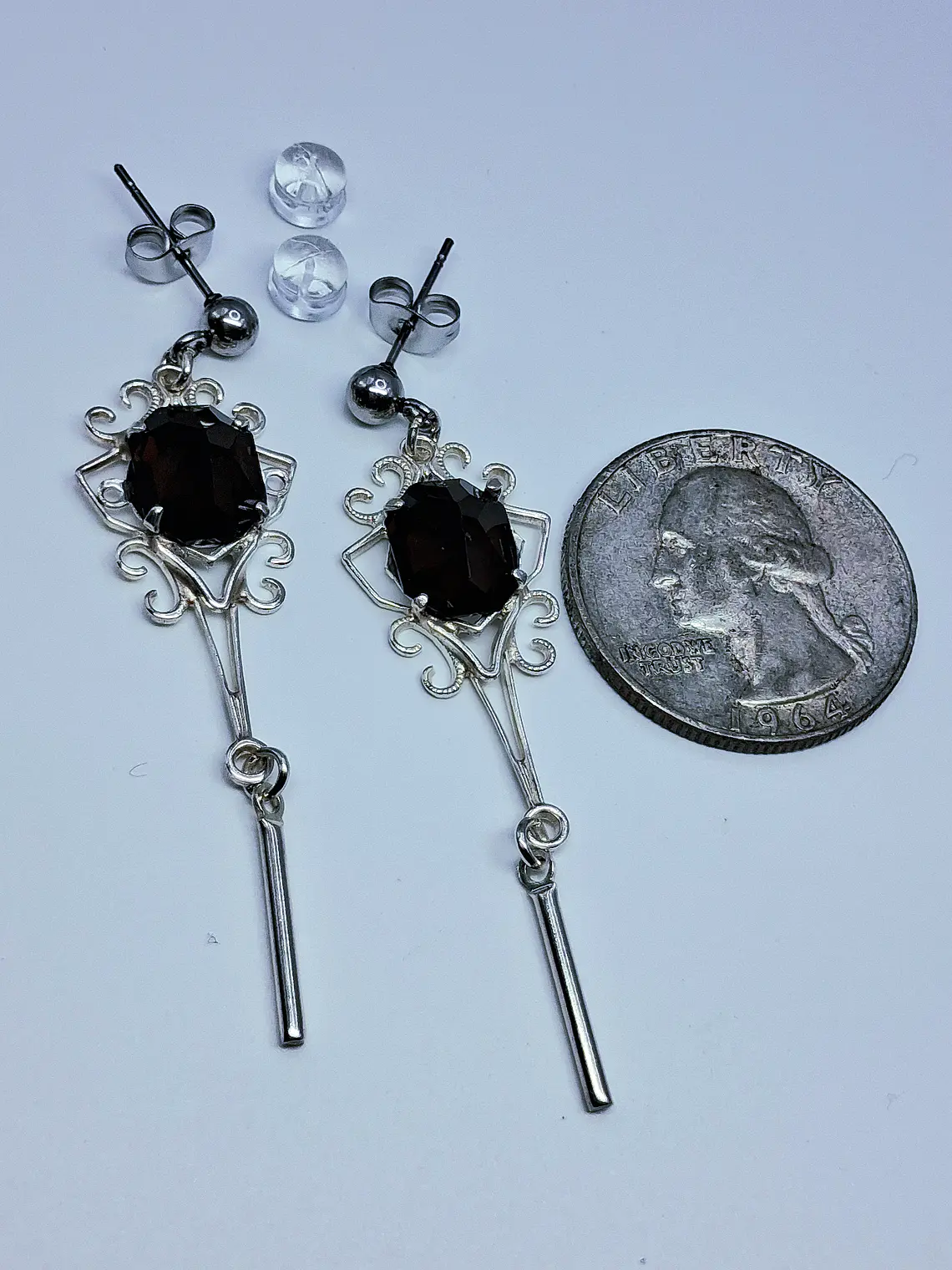 Art deco style Rare Black topaz uranium glass earrings -         #Be087 4