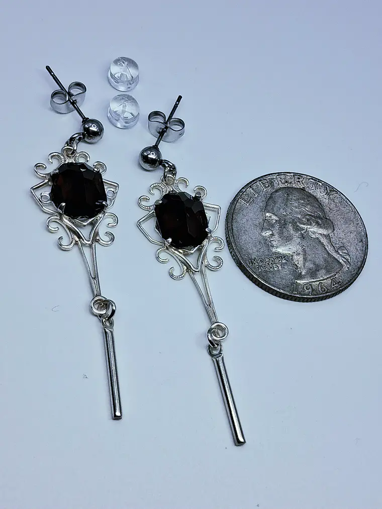 Art deco style Rare Black topaz uranium glass earrings -         #Be087 4