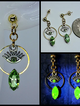 Silver & Gold plated Eye of protection, Uranium glass earrings -      #Be021