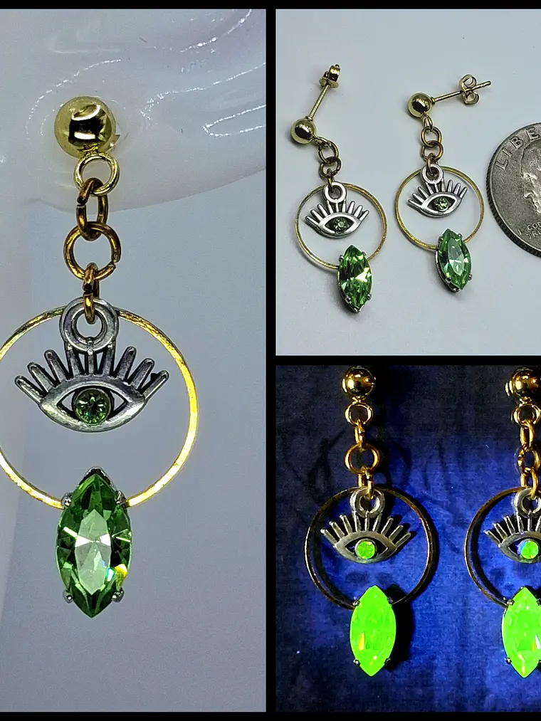 Silver & Gold plated Eye of protection, Uranium glass earrings -      #Be021 1