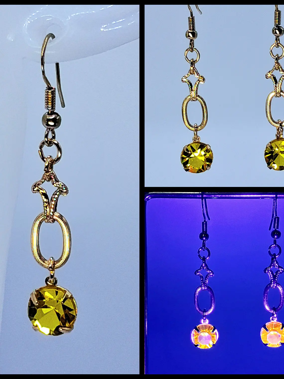 Art deco, glowing Cadmium glass earrings -         #B060 1