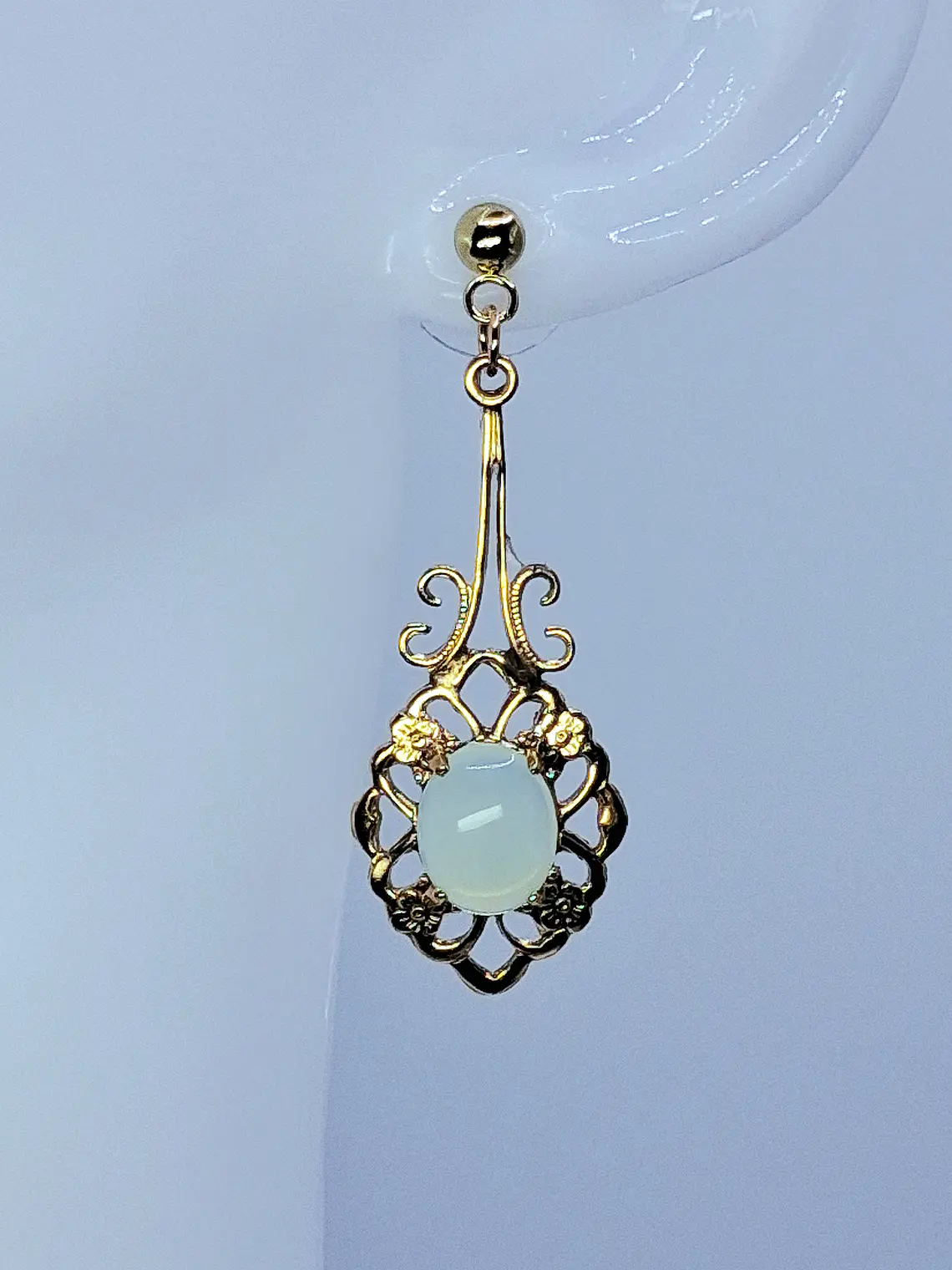 Victorian inspired Lemon opal Uranium glass earrings -           #Be088 2