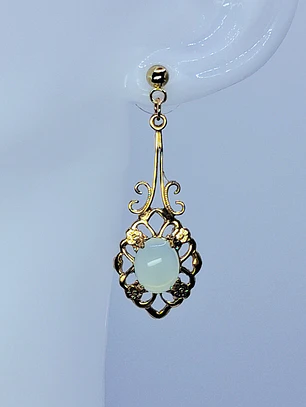 Victorian inspired Lemon opal Uranium glass earrings -           #Be088