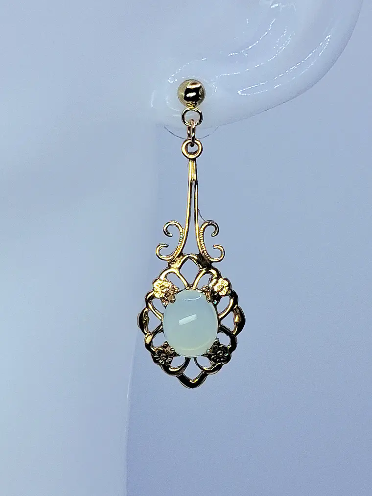 Victorian inspired Lemon opal Uranium glass earrings -           #Be088 2