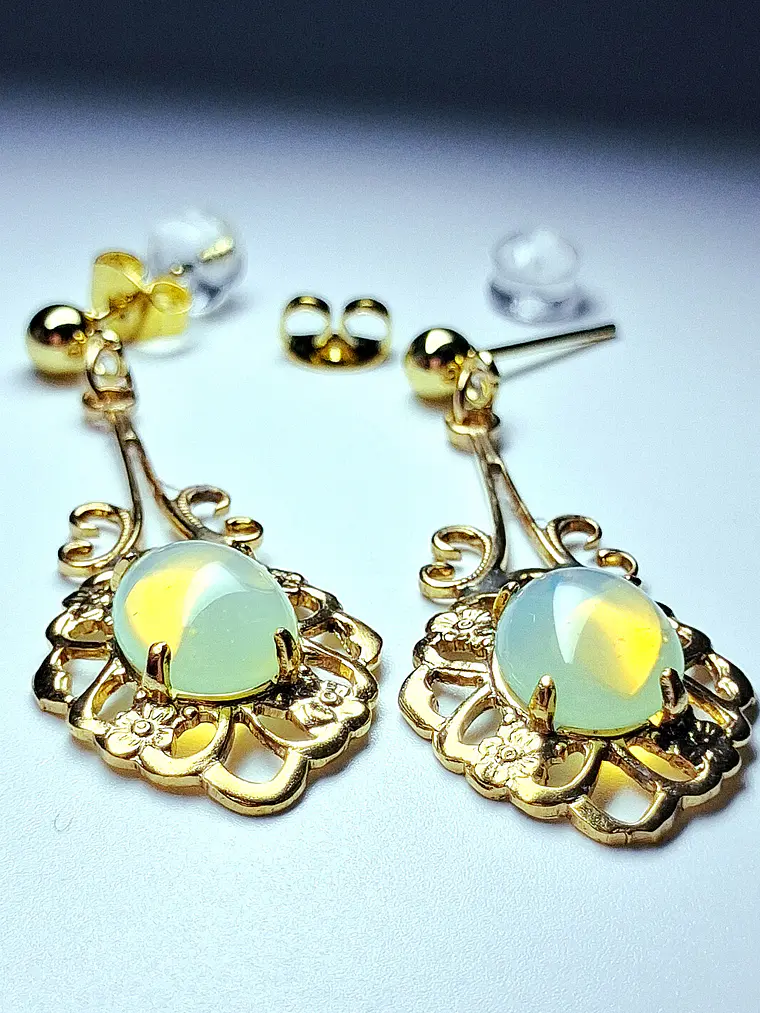Victorian inspired Lemon opal Uranium glass earrings -           #Be088 6