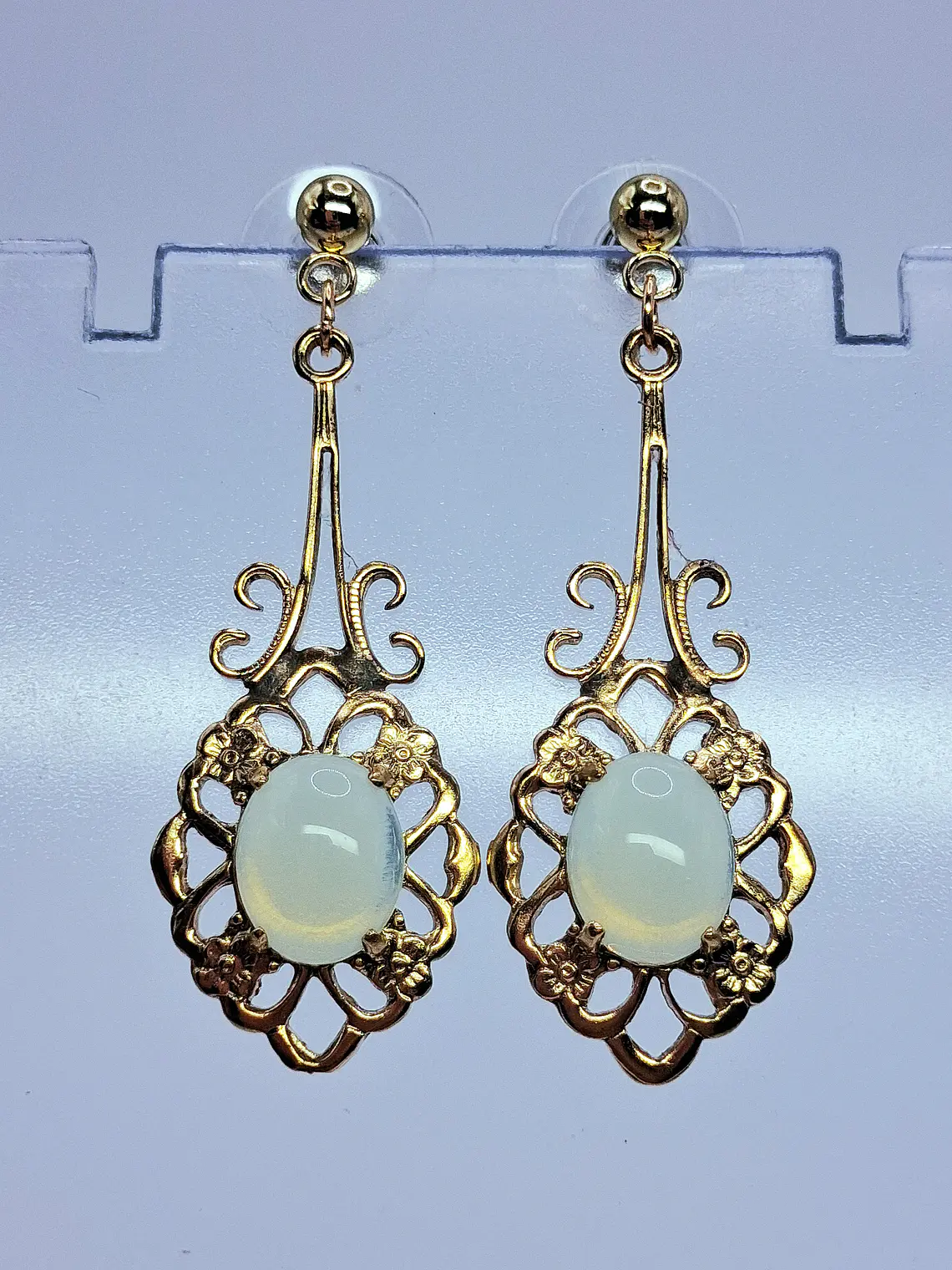 Victorian inspired Lemon opal Uranium glass earrings -           #Be088 3