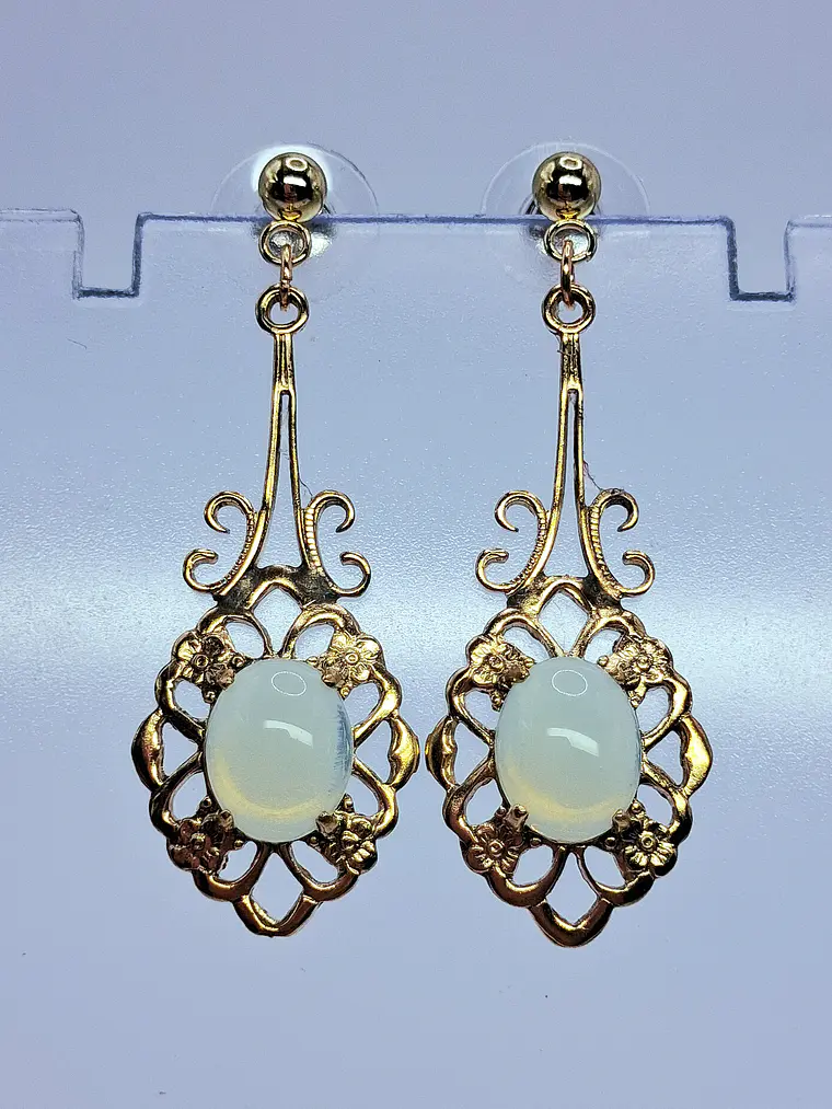 Victorian inspired Lemon opal Uranium glass earrings -           #Be088 3