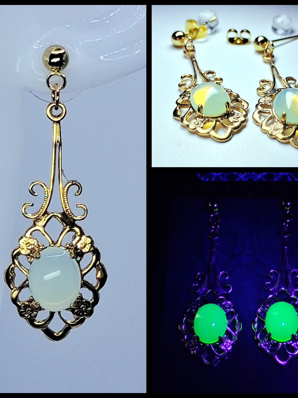 Victorian inspired Lemon opal Uranium glass earrings -           #Be088 1