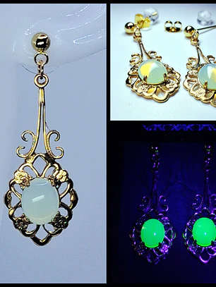 Victorian inspired Lemon opal Uranium glass earrings -           #Be088