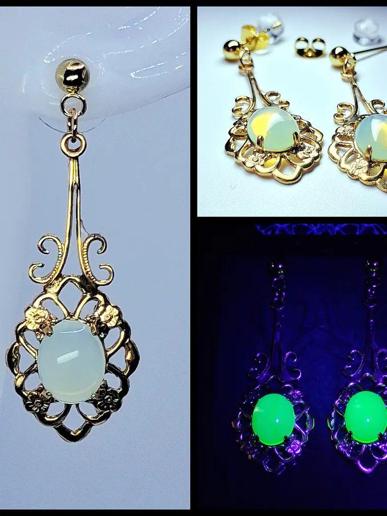 Victorian inspired Lemon opal Uranium glass earrings -           #Be088 1