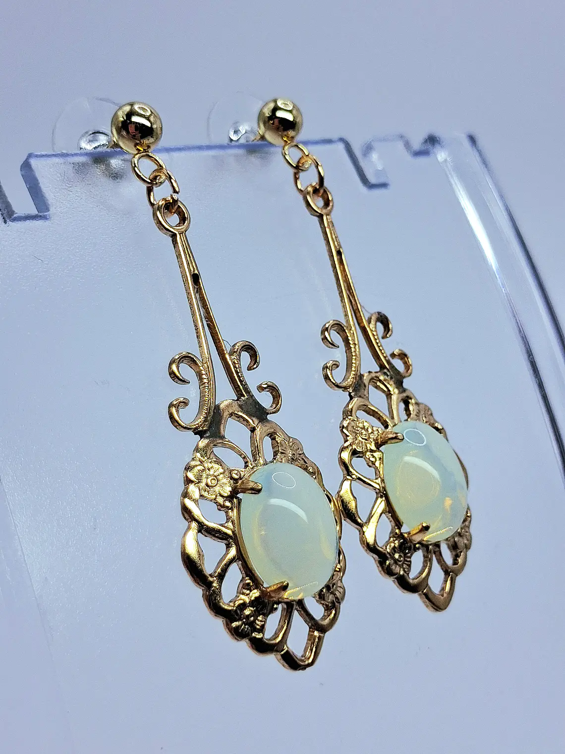 Victorian inspired Lemon opal Uranium glass earrings -           #Be088 4