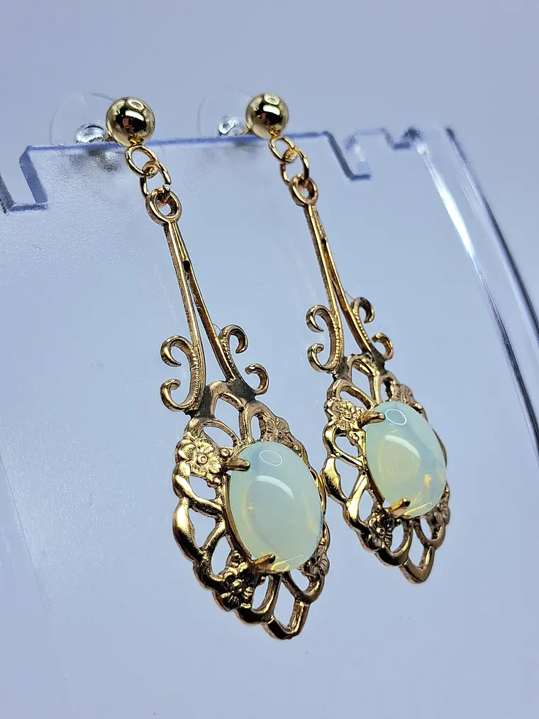 Victorian inspired Lemon opal Uranium glass earrings -           #Be088 4