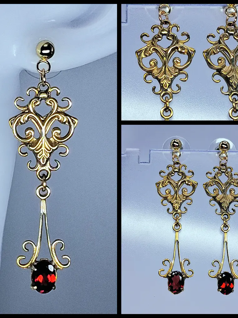 Beautiful feminine Victorian style Red garnet earrings -         Be089 1