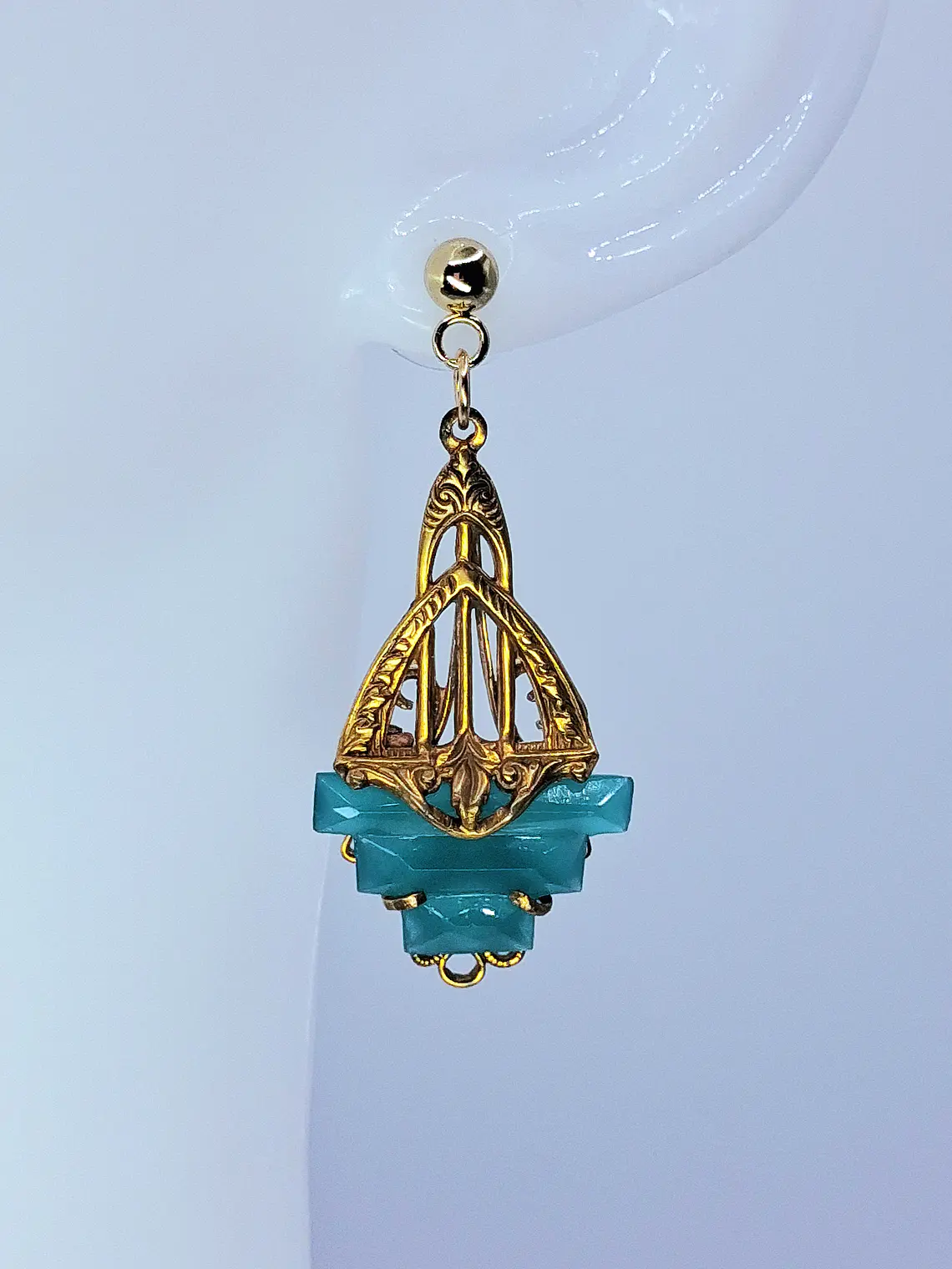 Art Deco Chrysoprase earrings -         #Be090 2