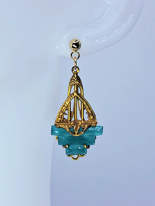 Art Deco Chrysoprase earrings -         #Be090