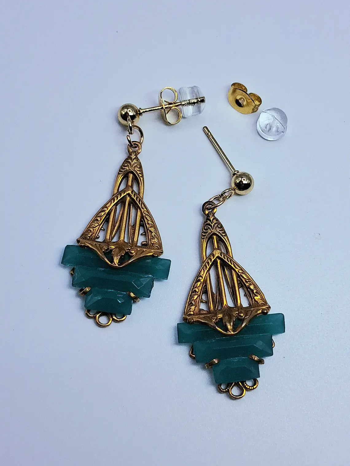 Art Deco Chrysoprase earrings -         #Be090 7