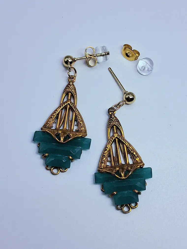 Art Deco Chrysoprase earrings -         #Be090 7