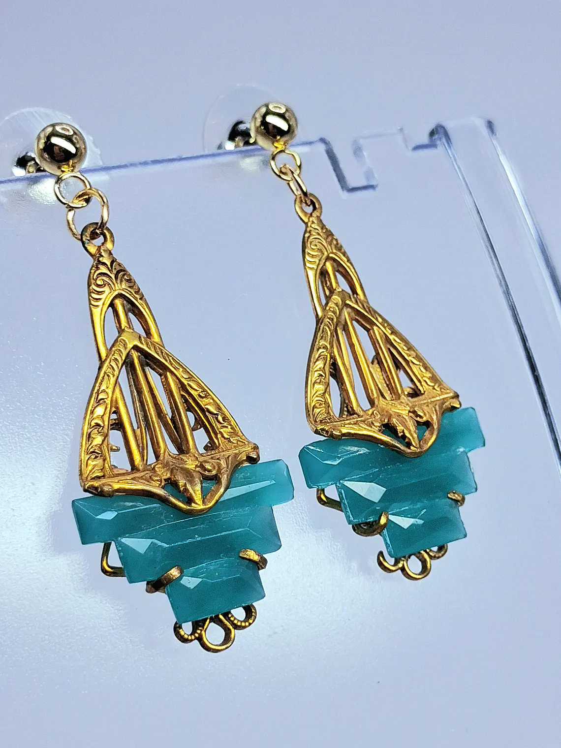 Art Deco Chrysoprase earrings -         #Be090 4