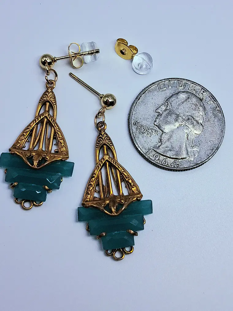 Art Deco Chrysoprase earrings -         #Be090 8